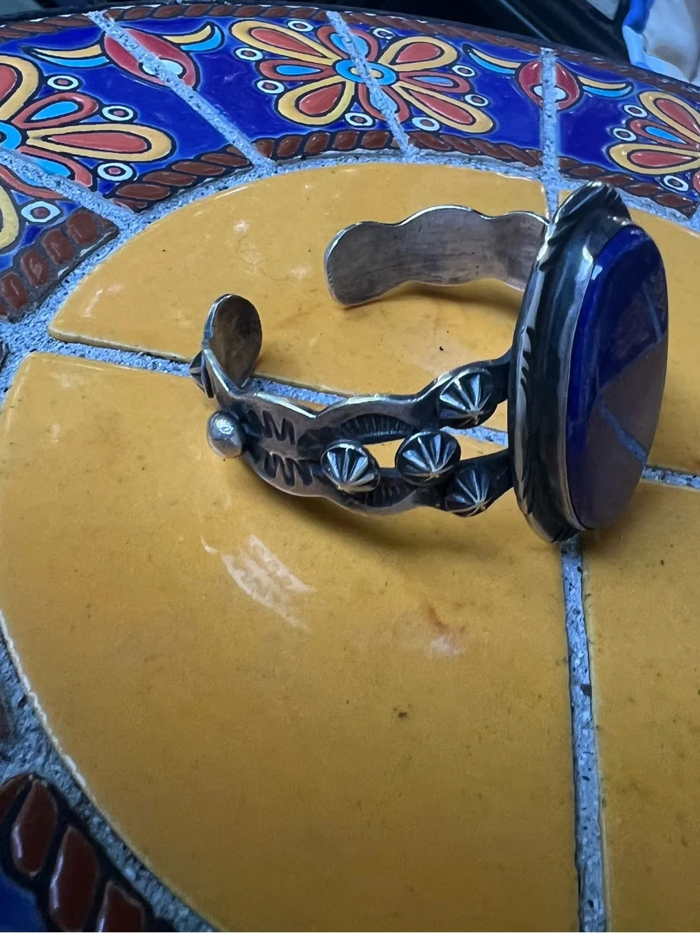 Handcrafted Sterling Cuff Bracelet with Deep Sapphire Blue Stone